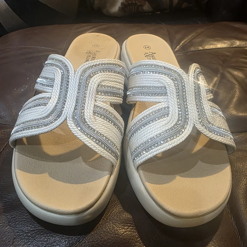 American Exchange White and Silver Braided Slide Sandals - Picture 6 of 7